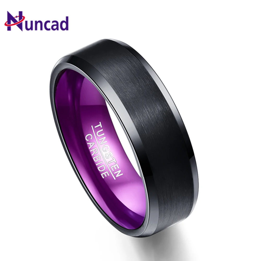 Мужское кольцо Nuncad T080R черное плоское фиолетовое 8 мм ширина 3 с размером 7