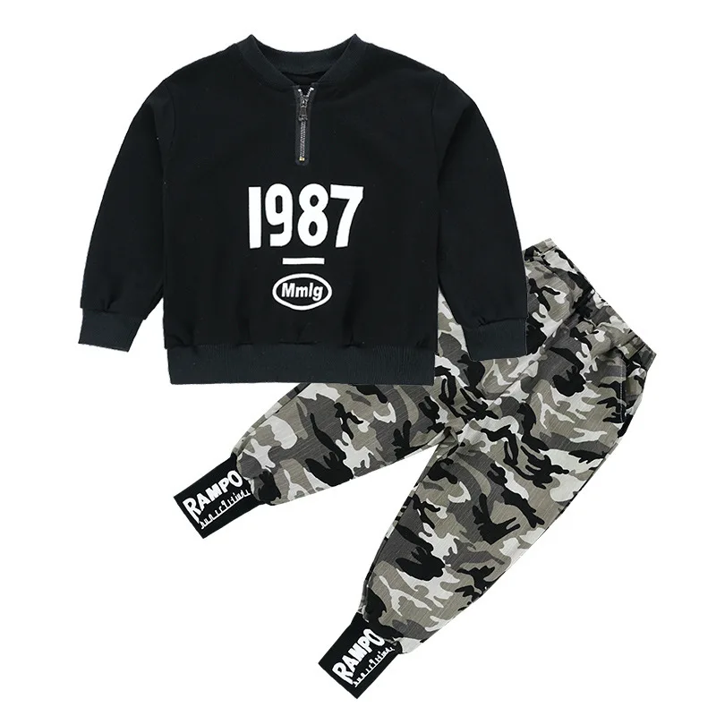 IENENS Child Set Autumn Baby Boys Clothes Sports Suit For Boy Letter Sweatshirt + Camouflage Pants Kids Military Clothing Outfit |