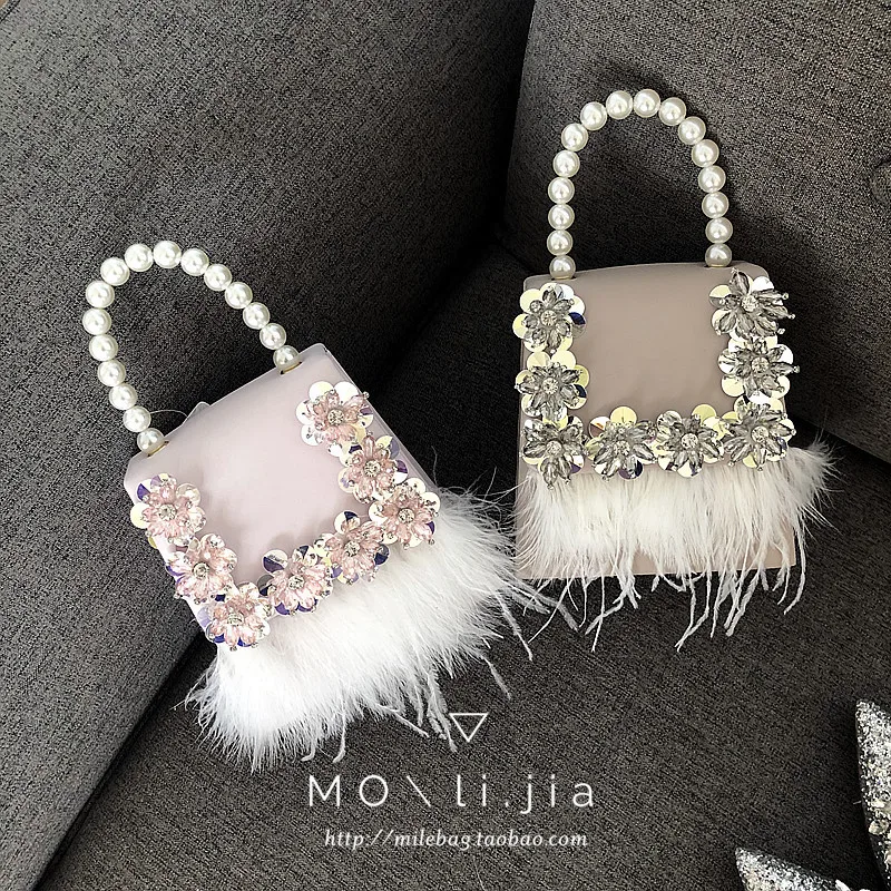 

Sweet Girl Genuine Leather Tassel Handbags Luxury Fashion Pearl and Diamond Decoration Shoulder Messenger Bags Crossbody Bags