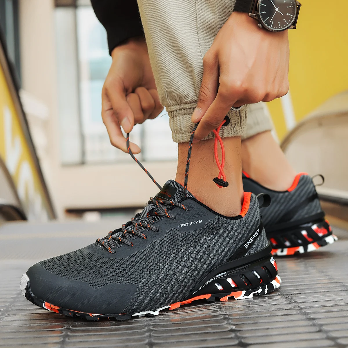 SALUDAS Men Trail Running Shoes Male Sneakers Light Breathable Knit Casual Sneakers Outdoor Trekking Jogging Walking Tennis Shoe