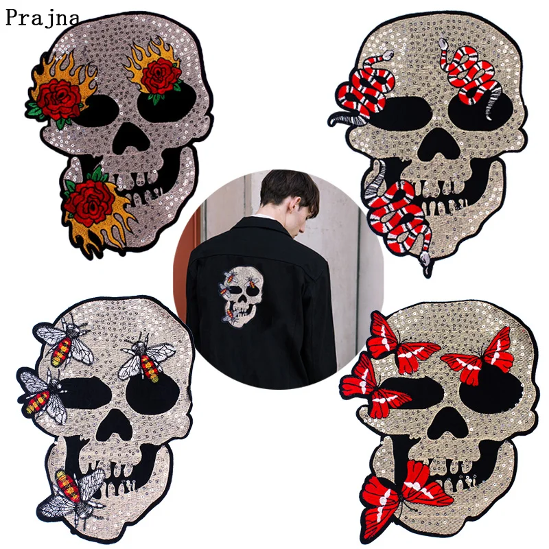 Праджня большой задней аппликацией черепа панк патчи для одежды бесплатная