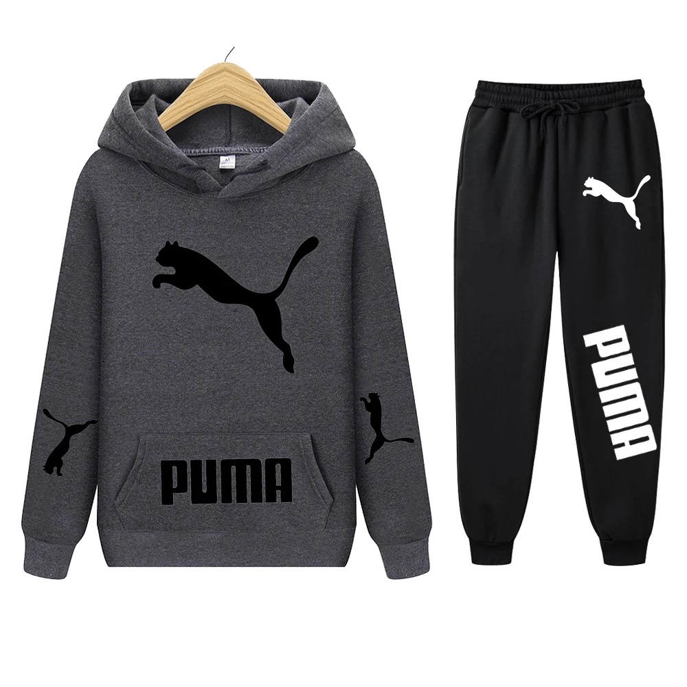 

2021 New Spring Autumn Men Women's Tracksuit Hoodie + Pants Set Puma Logo Print Sportswear Hot Sale Sweatshirt Leisure Suit
