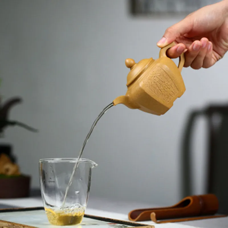 

Fine Yixing Raw Ore Gold Section Clay Tea Music Ceramic Purple Sand Pot Pottery Handmade Exquisite Teapot Gong Fu Gift Teaware
