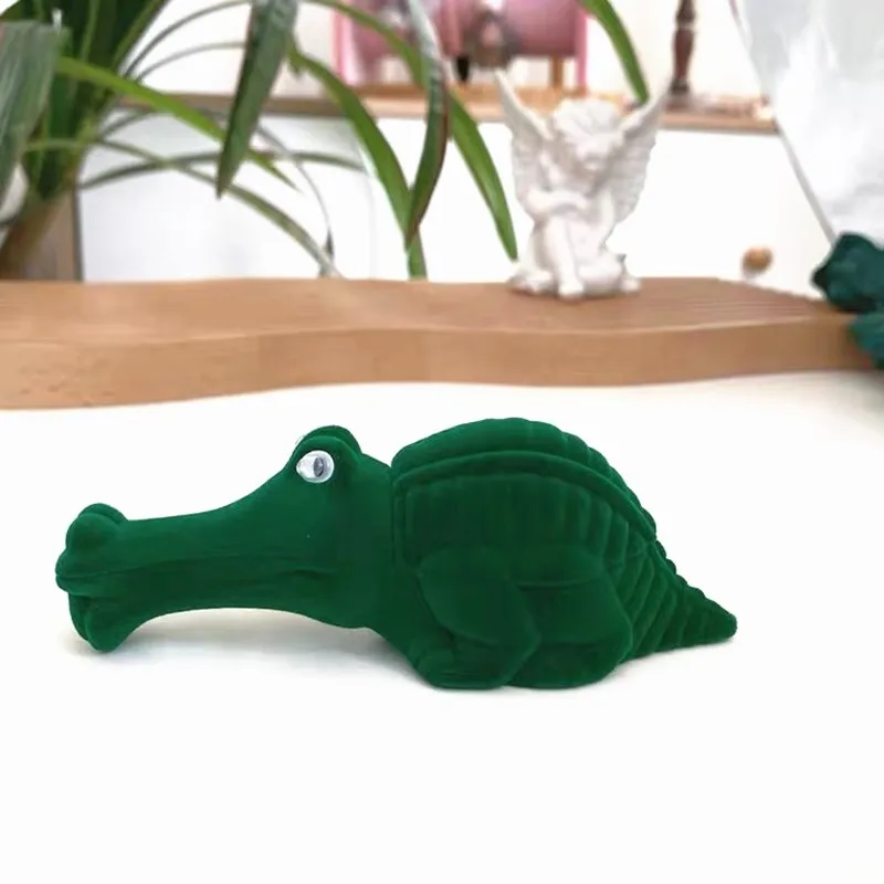 HOSENG зеленый цвет милый крокодил животные кольцо коробка для хранения бархатная