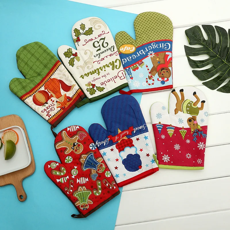 

1 шт. Рождественские перчатки для духовки перчатки для выпечки антигорячие перчатки коврик для столовой кухонный Коврик Новый год 2021 рождес...