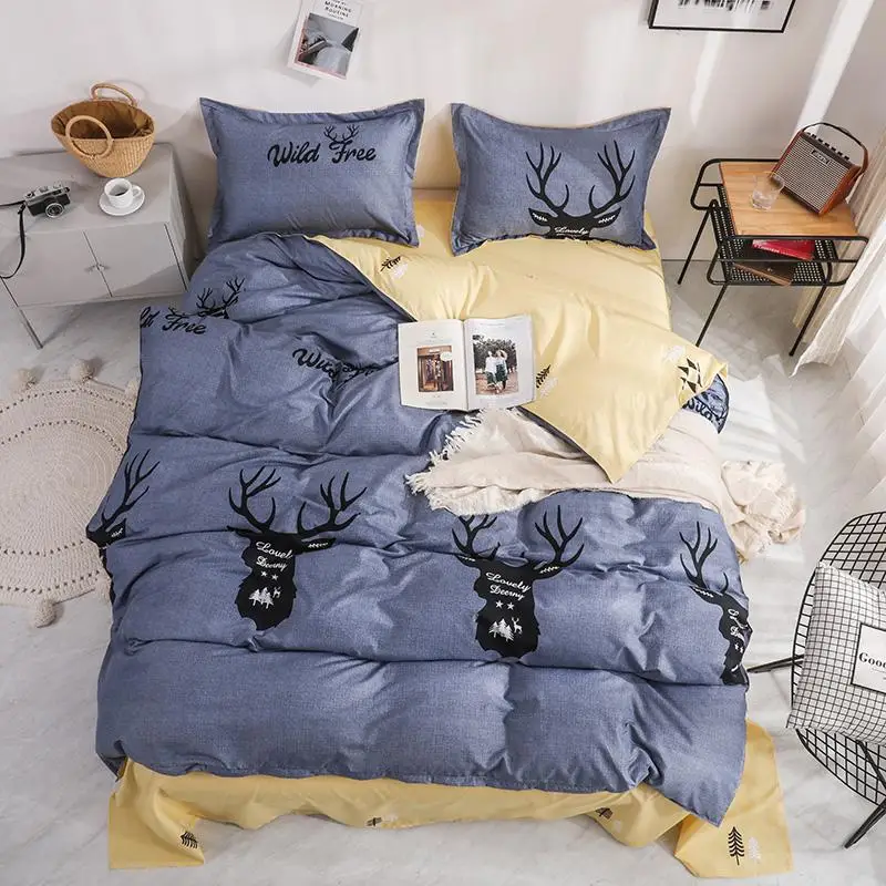 

57 Cartoon Europe Elk Bedclothes Simple Fashion Dot Plaid Bed Sheet Duvet Cover Sets 3/4pcs Bedding Set