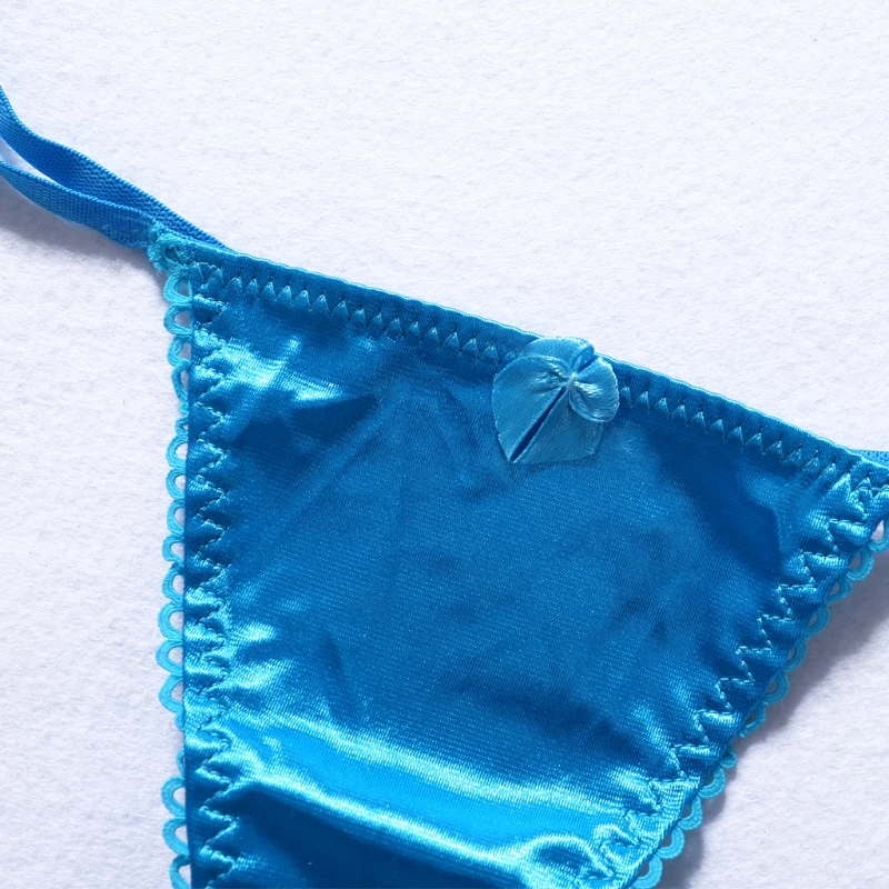 

Solid Women's Adjustable G-string Underwear Tie Side Bowknot Faux Silk Thongs Panties double layer silk Elastic Waist #