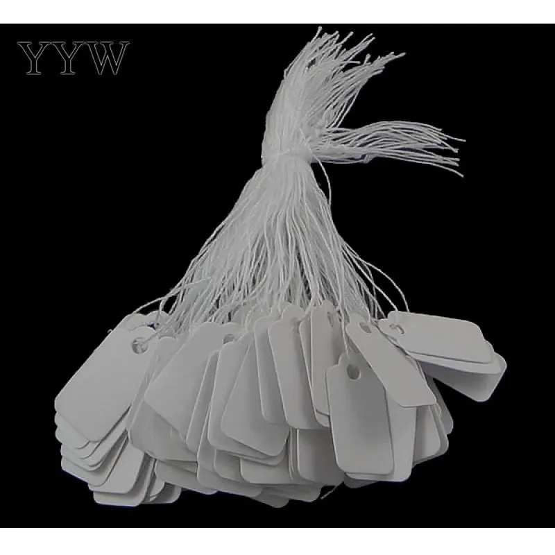 

500pcs Jewelry Price Tags Custom Printing Rectangle Strung Pricing Price Tags with String Blank Label White Display Accessories
