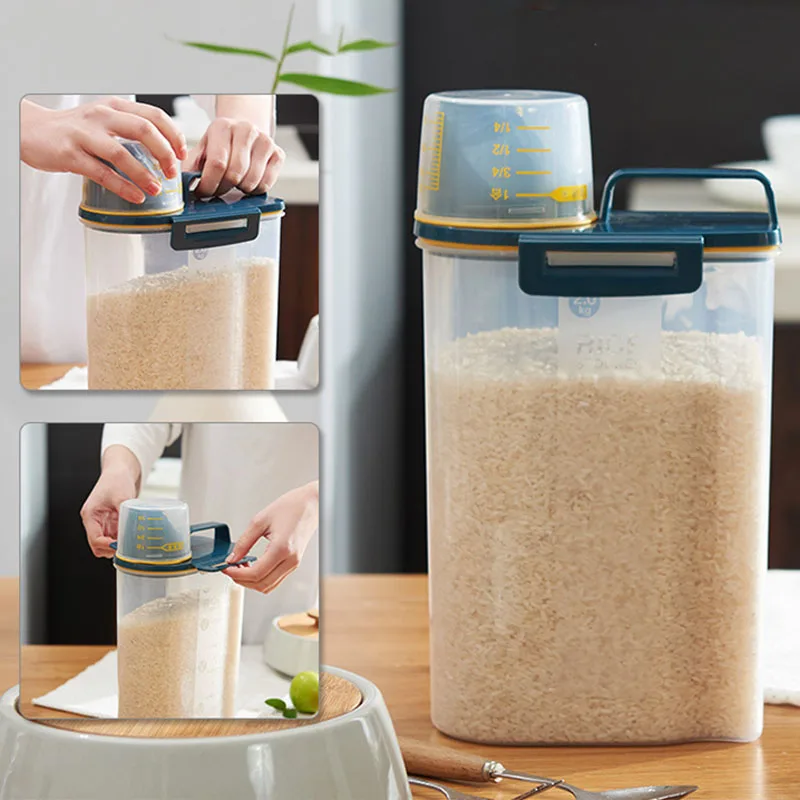 

Home Food Storage Rice Bucket Kitchen Plastic Grains Insect-Proof Storage Box Sealed Moisture-Proof Organizer Storage Tank