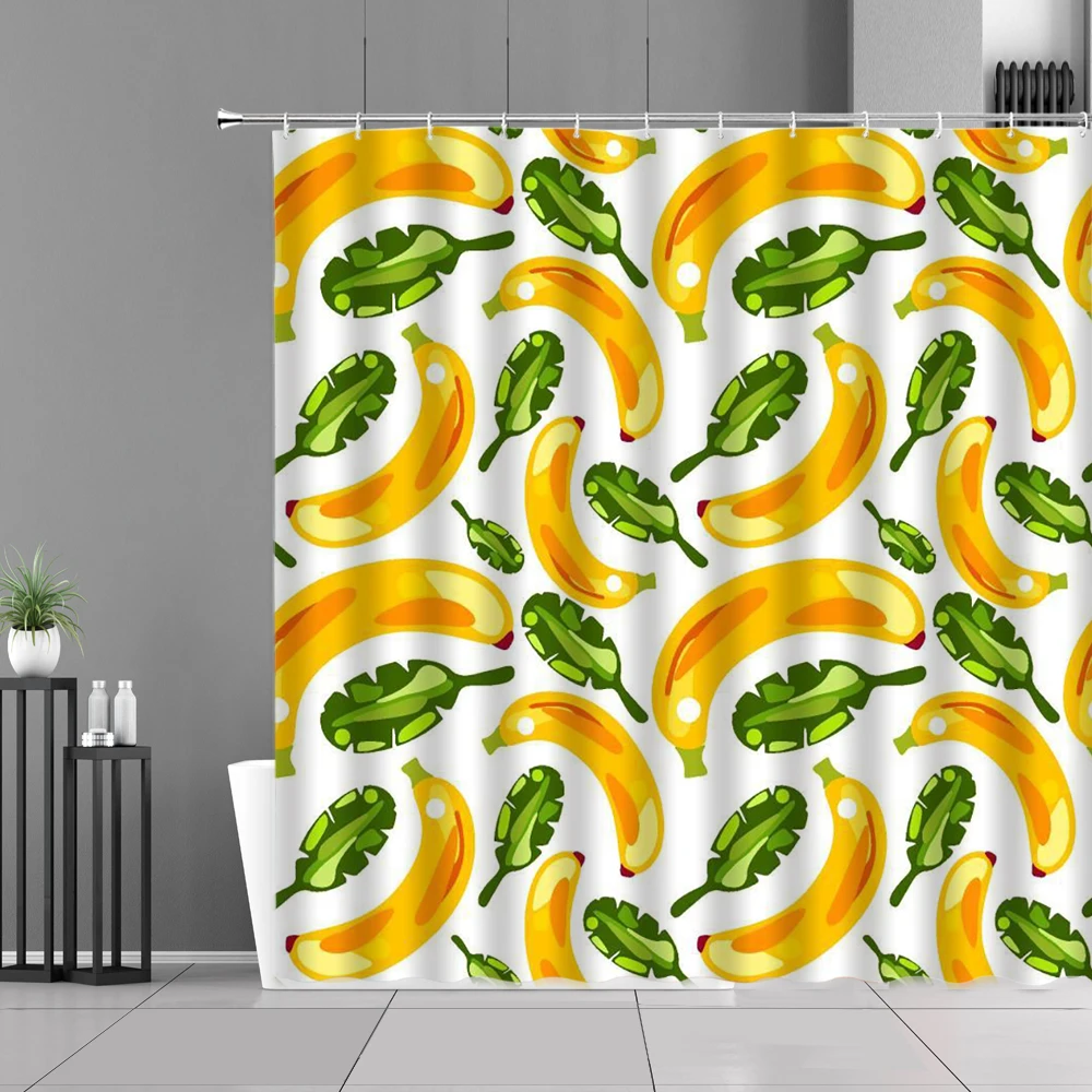 

Fruit Pattern Kitchen Curtains Lemon Pineapple Printing Home Decoration Screen Waterproof Shower Curtain Polyester With Hooks