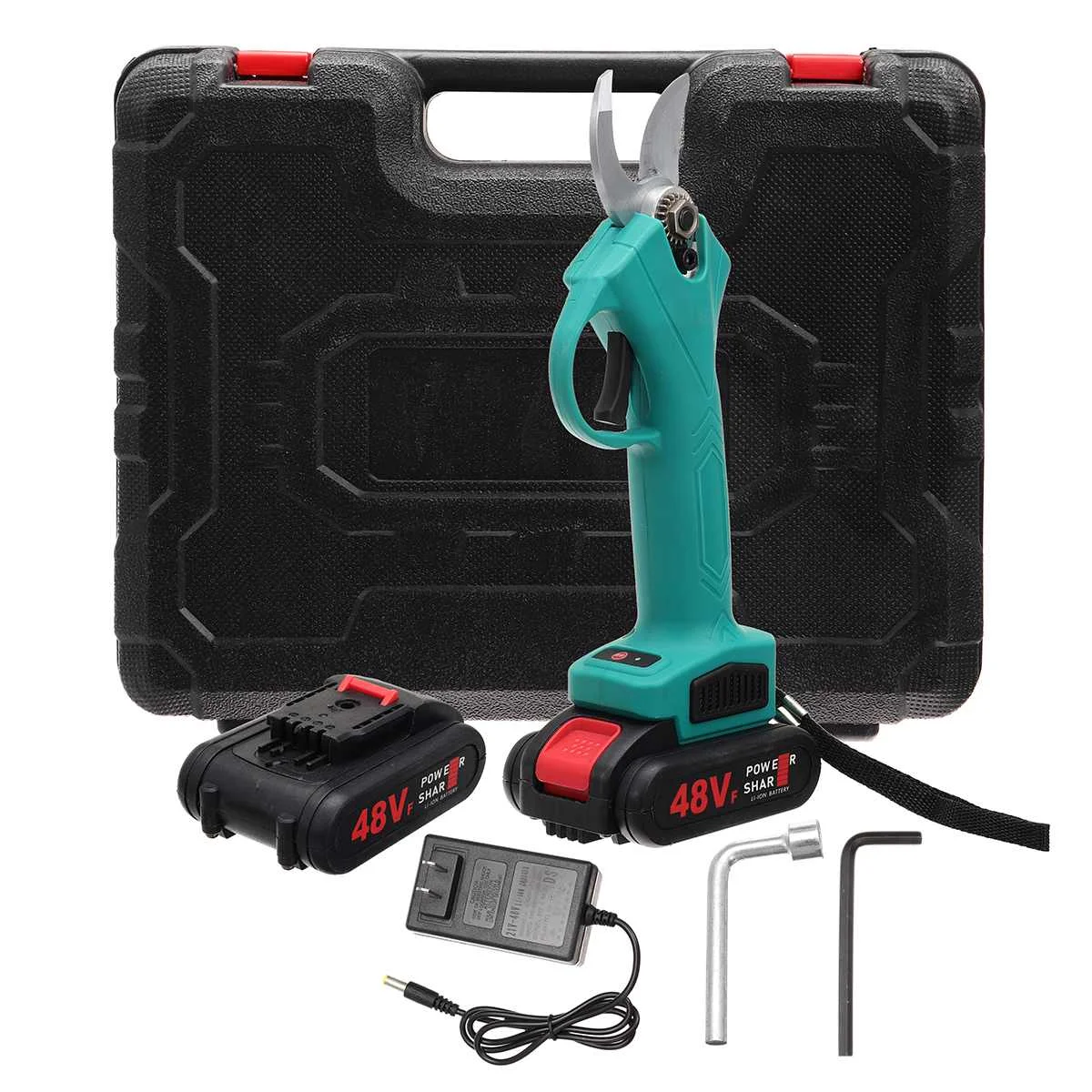 

48V Pruners Garden Electric Pruning Shears Cordless Secateur Rechargeable Pruning Scissors 30mm Cutting Tools With 2 Batteries