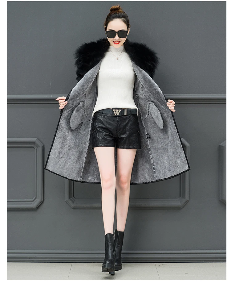 Pu Leather Women Plus Velvet Thickening Long Section Winter Fashion New Large Fur Collar Warm Leather Jacket Tide HHH00163