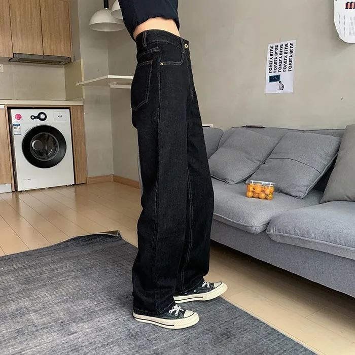 

Vintage High Waist Women Black Jeans New 2021 Autumn Streetwear Wide Leg Jeans Female Denim Pants Straight Baggy Mom Denim Pants