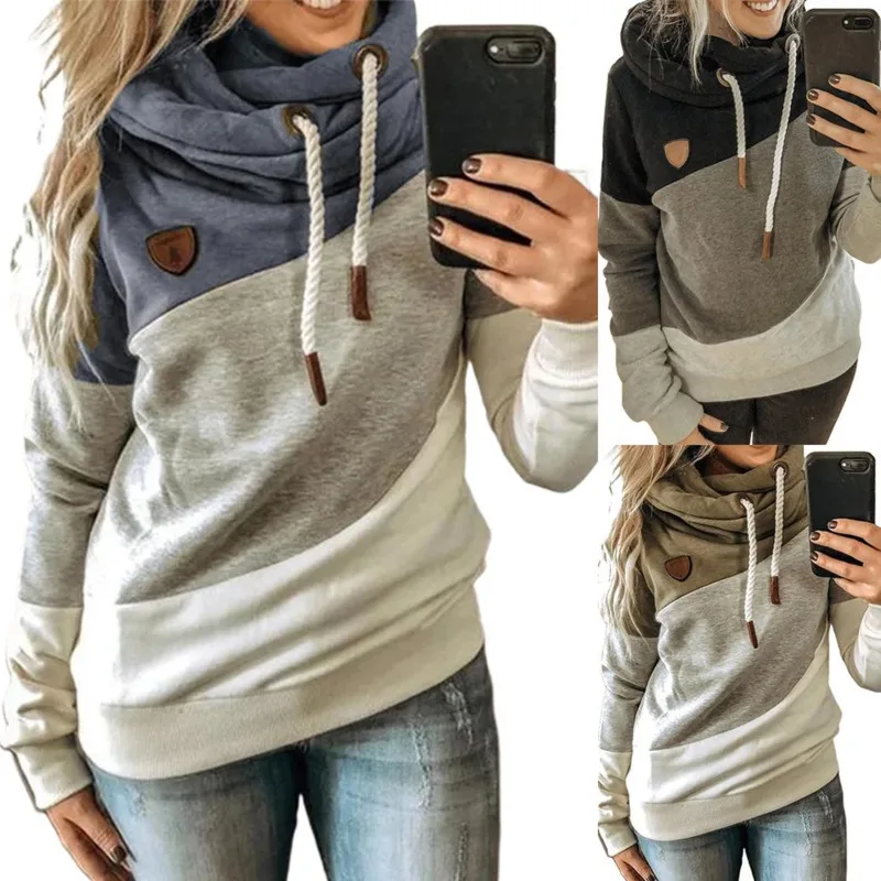 

Women's hooded long sleeved sweatshirt, sportswear, cotton blend, autumn and winter