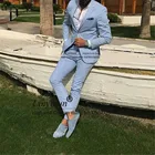 Повседневные синие мужские костюмы, тонкий пиджак и брюки, комплект из 2 предметов, Официальный деловой пиджак, Мужской пляжный свадебный смокинг для жениха