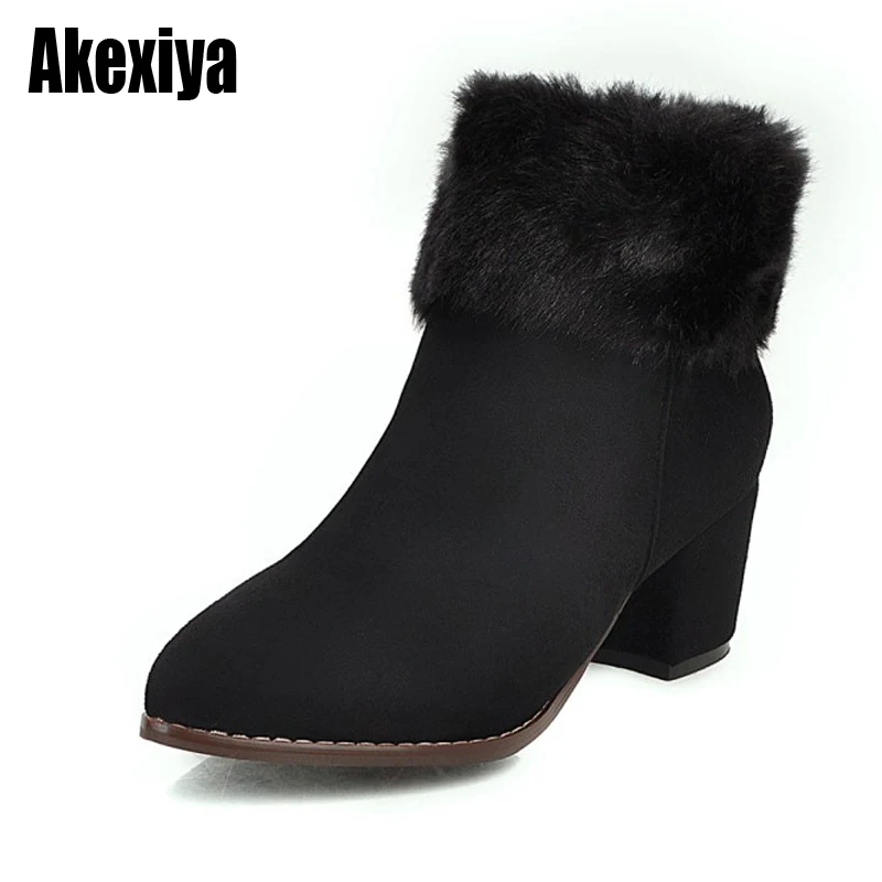 

Женские ботильоны 2021, зимняя обувь на квадратном каблуке, женские зимние ботинки на шнуровке, женская обувь, теплые плюшевые женские зимние ...