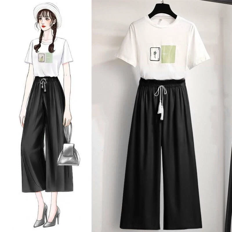 Женский спортивный костюм из двух предметов размера плюс летний Повседневный