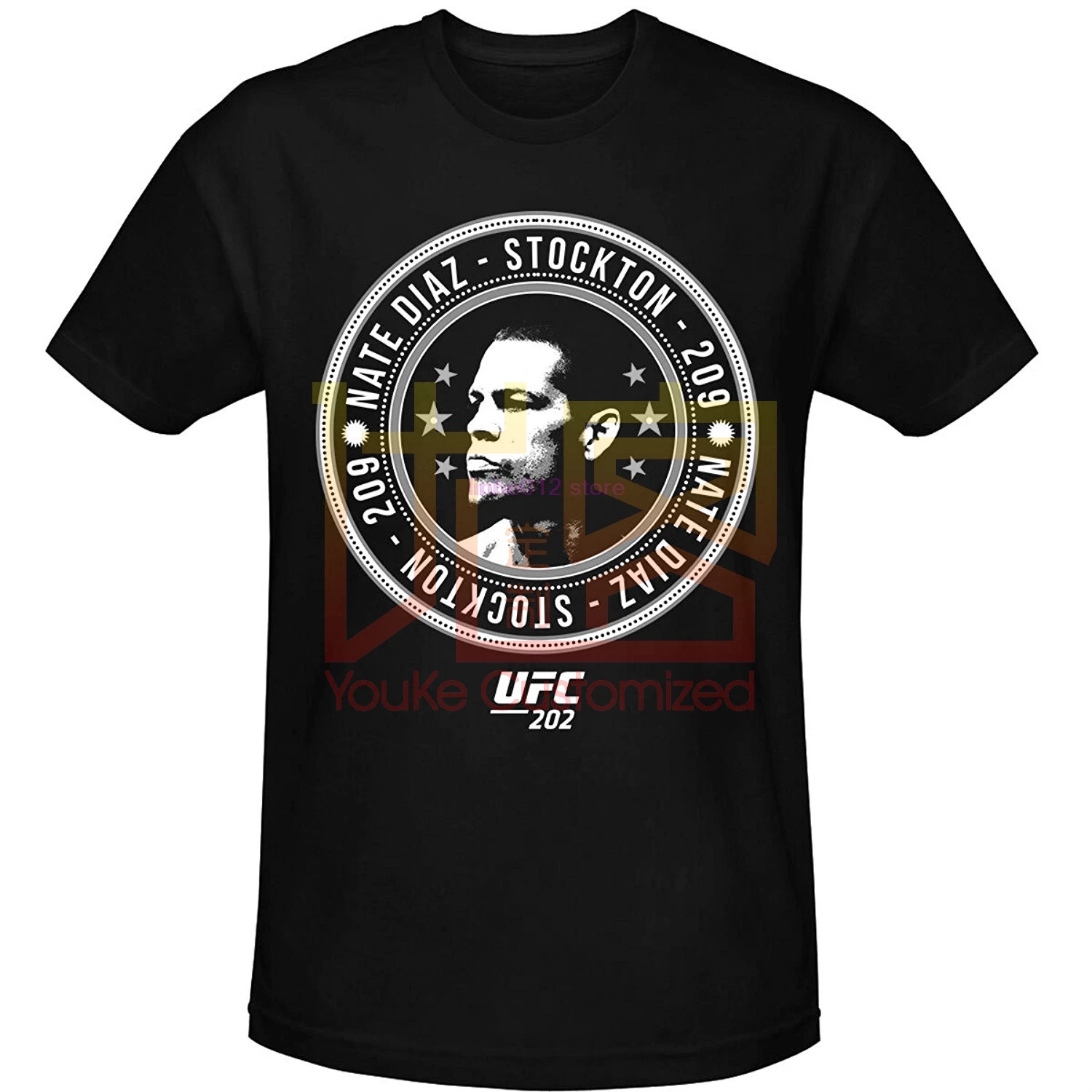 Мужская модная дешевая футболка Nate Diaz Stockton 209 повторяющаяся черная мужская