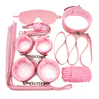 7pcsset adult sm sex toys kits soft leather plush bondage handcuffs sex games whip gag nipple clamps for couples accessories