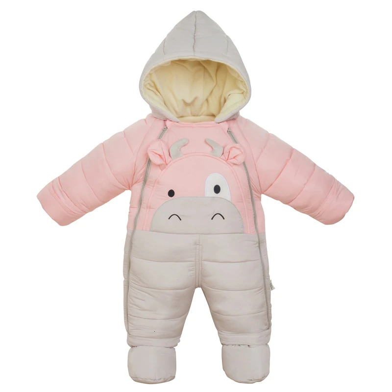 30 degrees cold Winter warm Baby girl Clothes New born Style Baby Rompers Baby Boys Jumpsuits cute Cartoon Infant Overalls - Цвет: calf pink