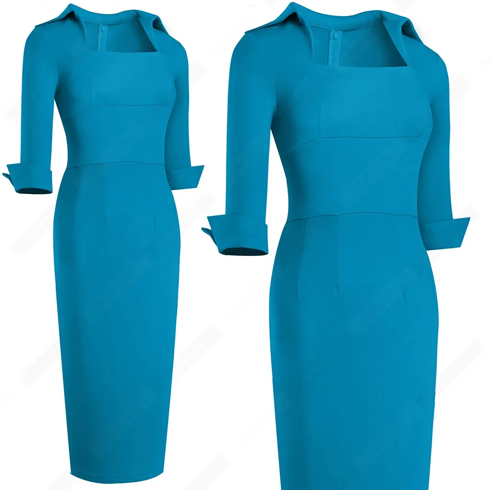 Женское однотонное облегающее деловое офисное винтажное повседневное осеннее