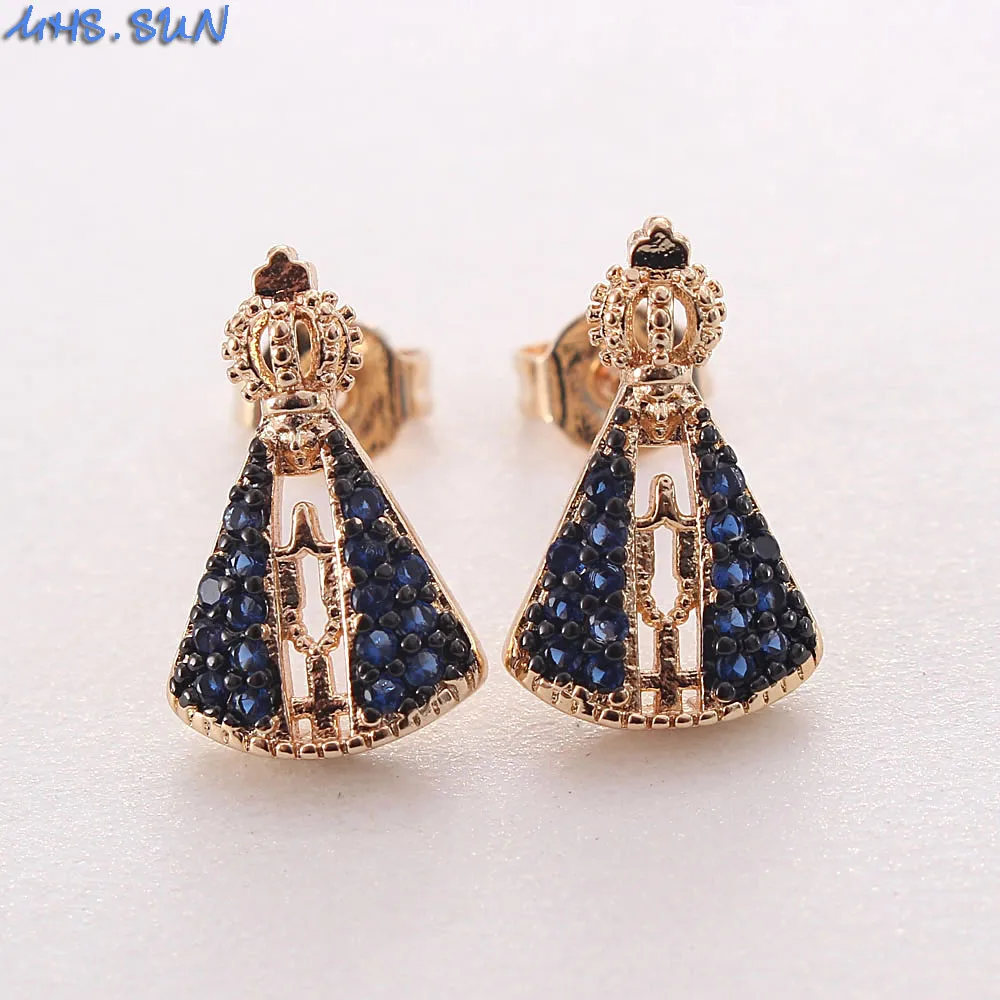 

MHS.SUN 10 Pairs Fashion Stud Earrings With AAA Cubic Zirconia Blue Crystal Earrings Gift Religion Virgin Jewelry Gift Jewelry