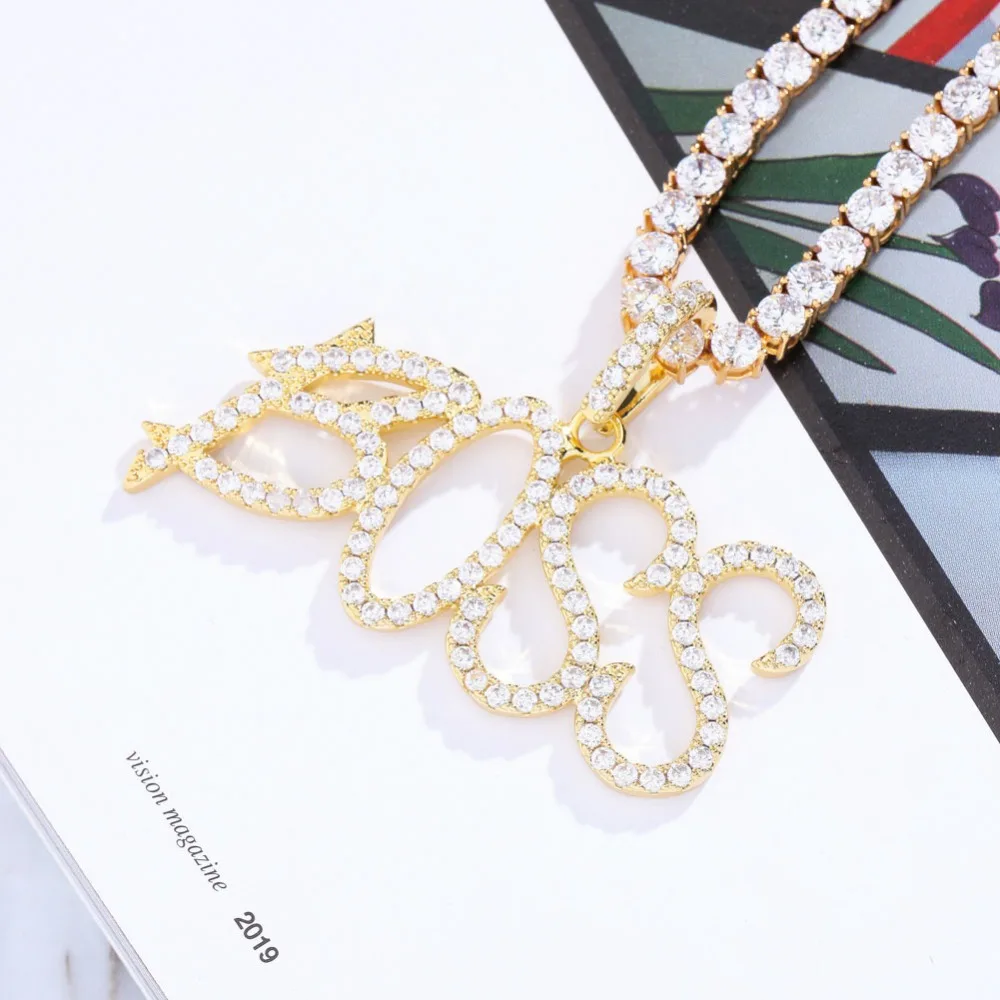 TOPGRILLZ пользовательское имя Iced Out теннисная цепочка буквы ожерелья с подвесками для мужчин Подвески Циркон хип хоп ювелирные изделия с 4 мм теннисная цепочка