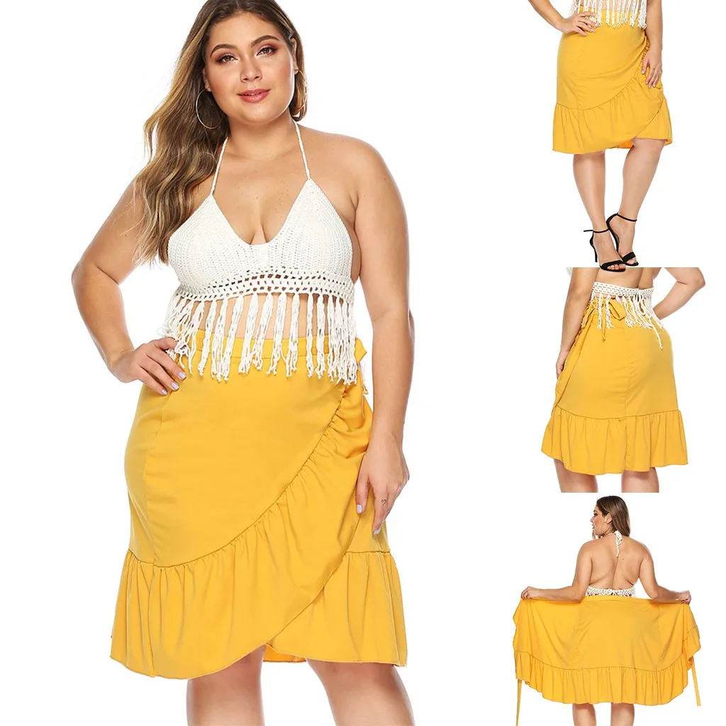 Женская модная Юбка с оборками свободного покроя пляжная размера плюс необычная