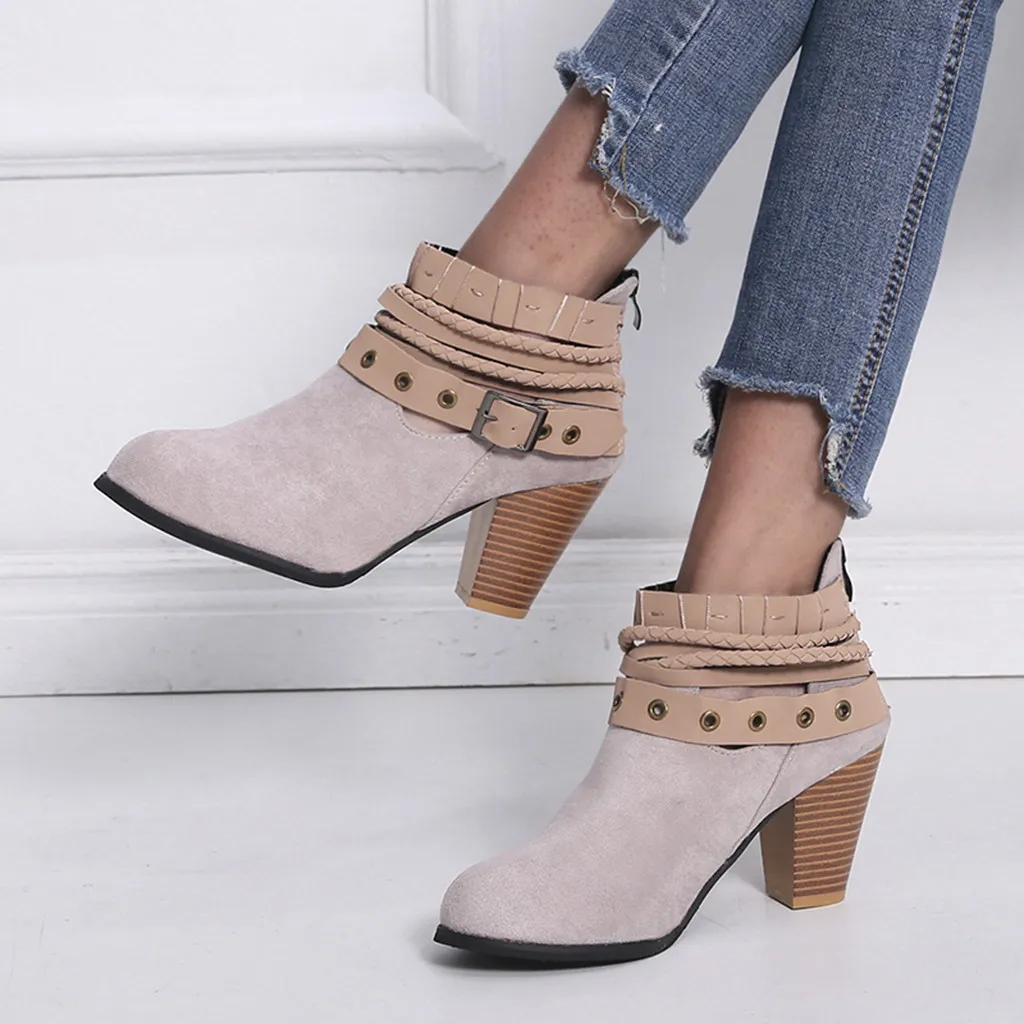 Женские ботильоны с заклепками KANCOOLD вечерние Ботильоны на каблуке пряжкой