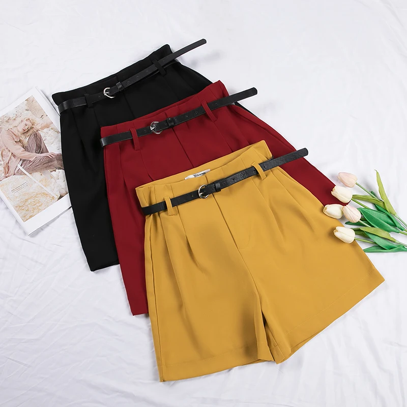 

Women Mini Shorts Fitness Wide Leg Pants 2021 Summer Korean Short Office Lady High Waist Shorts Black Loose Feminino
