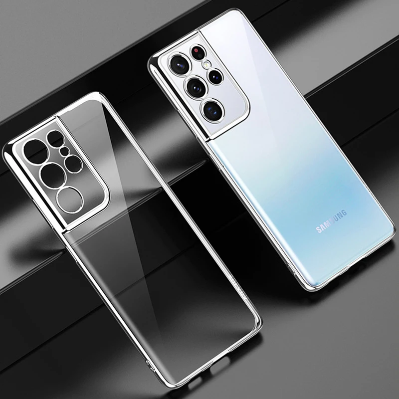 

Slim Plating Frame Soft Silicone Clear Mobile Phone Case For Samsung Galaxy S21 Plus Ultra Samsung S21 Ultra Transparent Covers