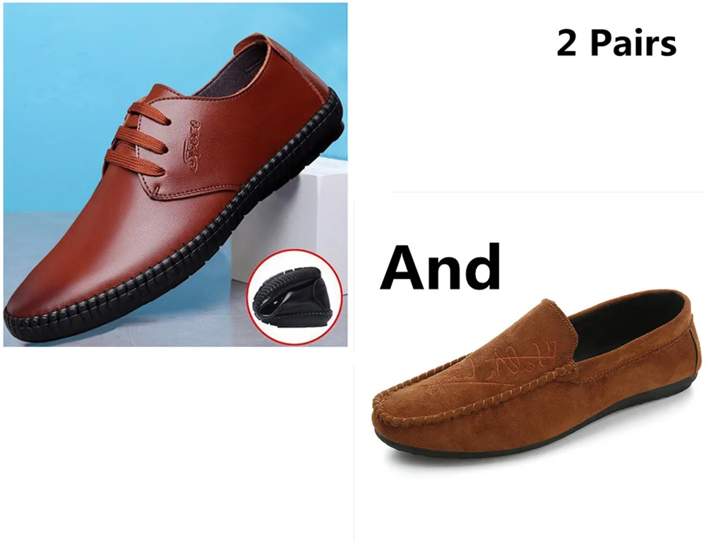 style 23 Большие размеры 39-44; мягкие удобные мужские лоферы для отдыха; парусиновая Классическая обувь на плоской подошве для вождения; лаконичные туфли без застежки в стиле ретро; 2 пары - Цвет: style 23
