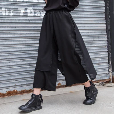 Женские шифоновые брюки с широкими штанинами больших размеров асимметричные