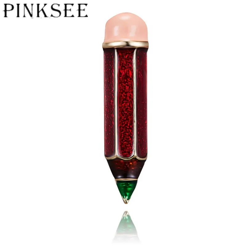 

Pinksee Simple Creative Alloy Green Red Color Enamel Pencil Brooch for Unisex Personality Metal Party Banquet Brooch Gifts