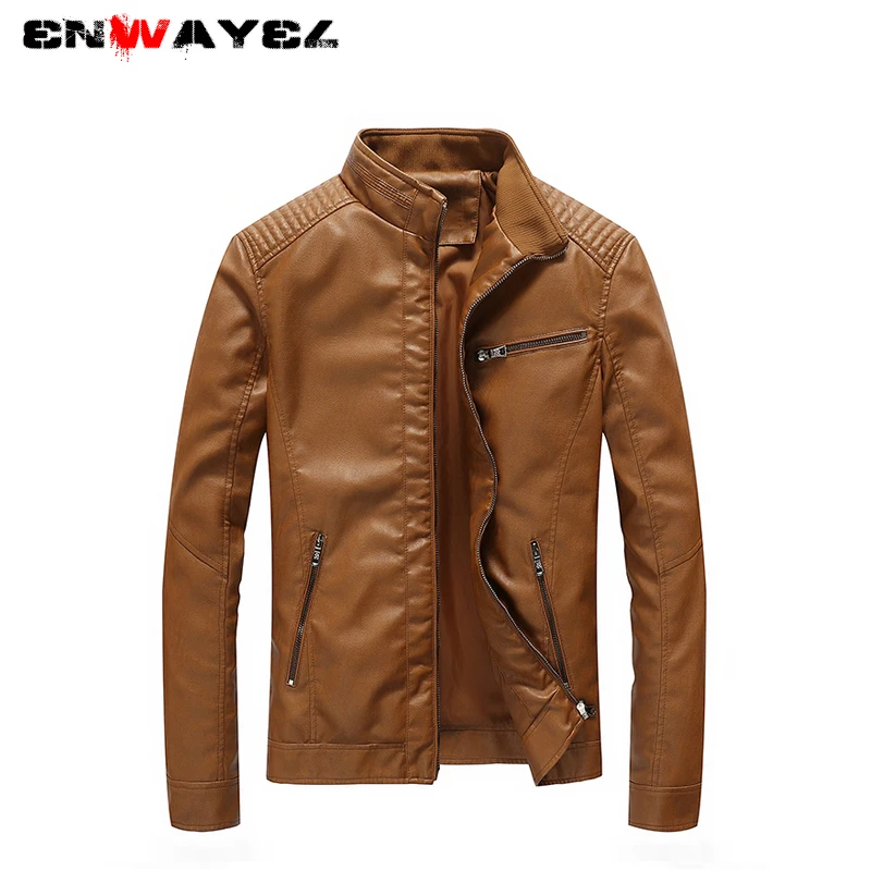 ENWAYEL 2019 Осень Зима Новая куртка из искусственной кожи мужская повседневная