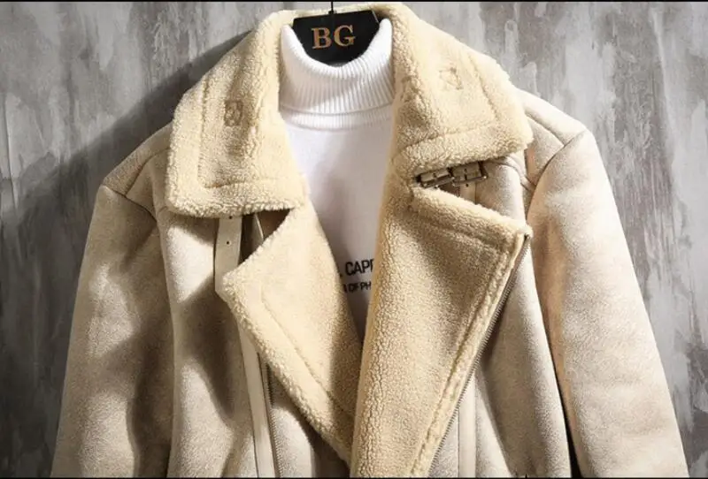 Зимняя мода для мужчин плюс бархат толстый мех интегрированный ягненка пальто