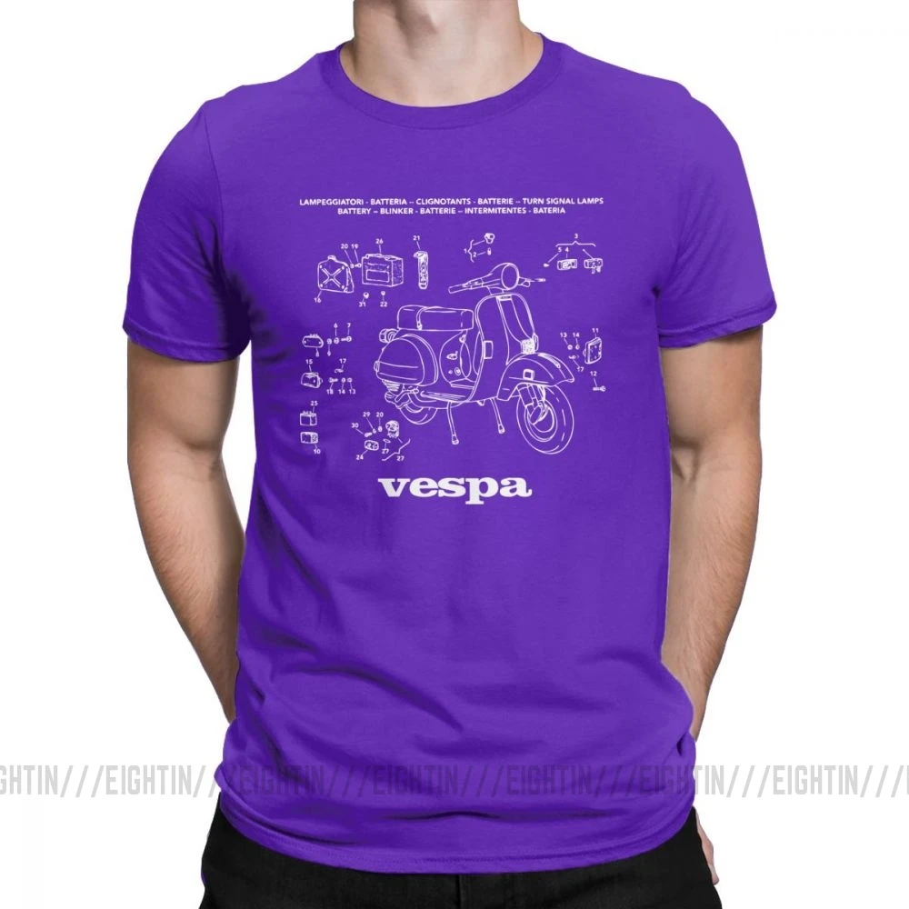 Vespa футболки запчасти скутер Италия уникальный ретро мотоцикл велосипед футболка мужская короткий рукав Винтаж тройники очищенный хлопок - Цвет: Фиолетовый