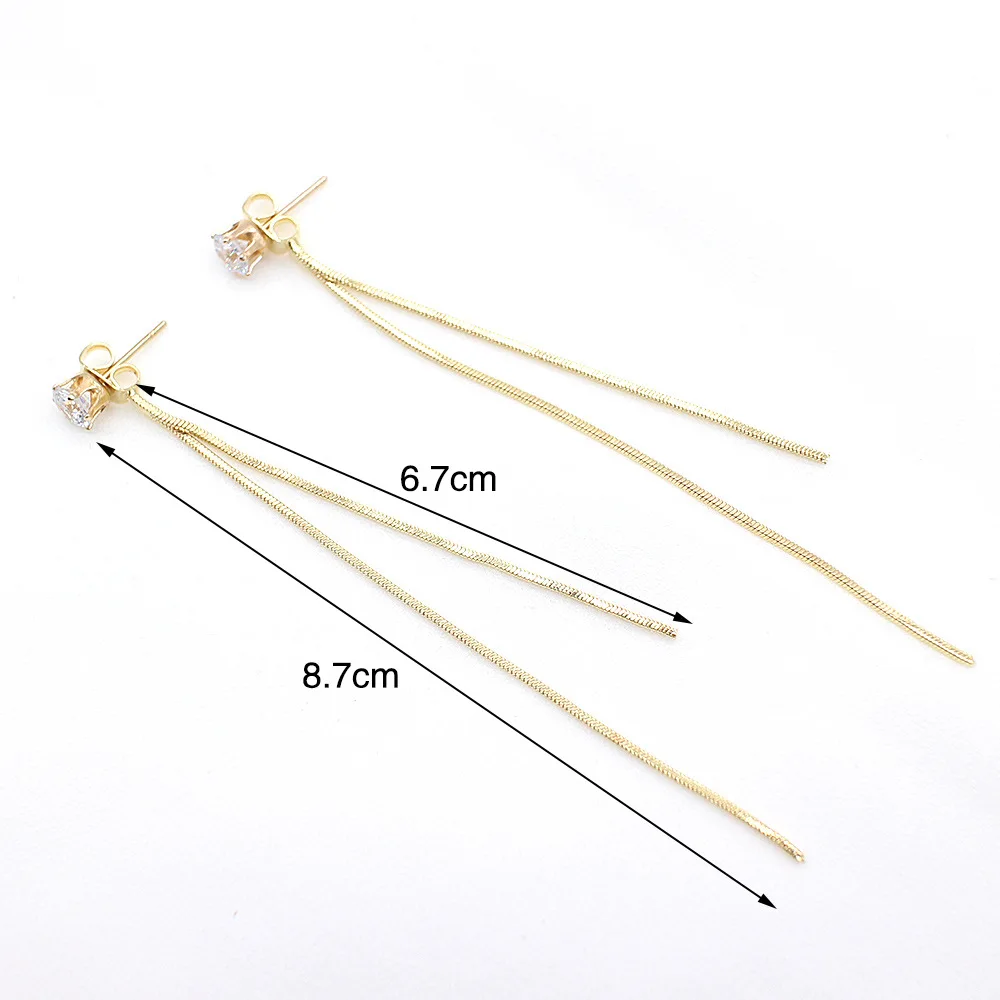 

2021 New Gold Color Long Crystal Tassel Dangle Earrings for Women Wedding Drop Earring Fashion Jewelry Gifts