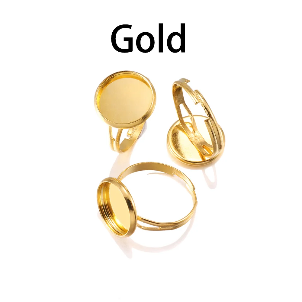 Gold 10 шт./лот, Регулируемые Пустые Кольца, основание, диаметр 10, 12, 14, 16, 18, 20, 25 мм, Стеклянные Кабошоны, камея, поднос, сделай сам, кольцо для изготовления ювелирных изделий - Цвет: Gold