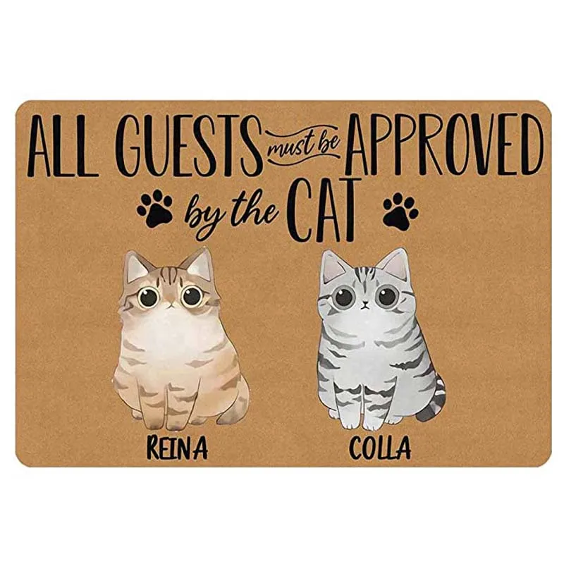 

Персонализированный пользовательский дверной коврик с текстом и именем, фланелевый коврик, любой гость должен быть одобрено котом, индивид...