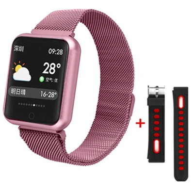 Pink black red Bluetooth умные часы P68 с поддержкой кровяного кислорода, давления, сердечного ритма, IP68 Водонепроницаемые спортивные Смарт-часы для xiaomi huawei iphone - Цвет: Pink black red