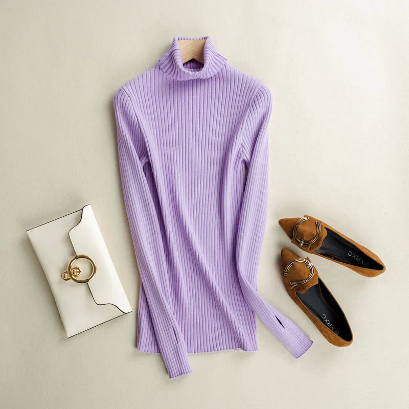 Женский трикотажный свитер Sherhure розовый с длинным рукавом и высоким воротником