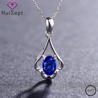 huisept elegant necklace 925 silver jewelry accessories for women wedding oval shape sapphire gemstone pendant gift dropshipping