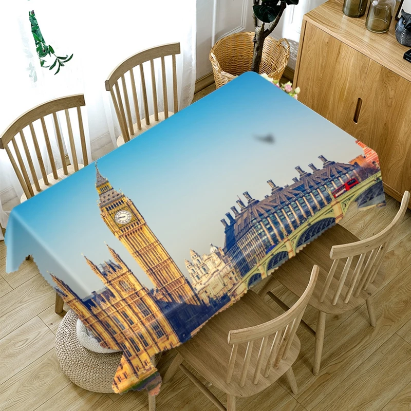 Утолщенная хлопчатобумажная скатерть 3D британского здания моста