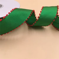 38mm wire edge ribbon green with red loop for dress bow birthday decoration chirstmas gift diy wrapping 25yards n1083