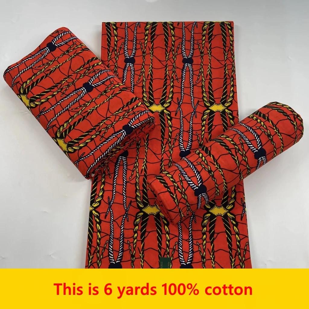 

2022, настоящий воск, 100% хлопок, 6 ярдов, нигерийская Ткань для шитья «сделай сам» для вощеной Африканской ткани