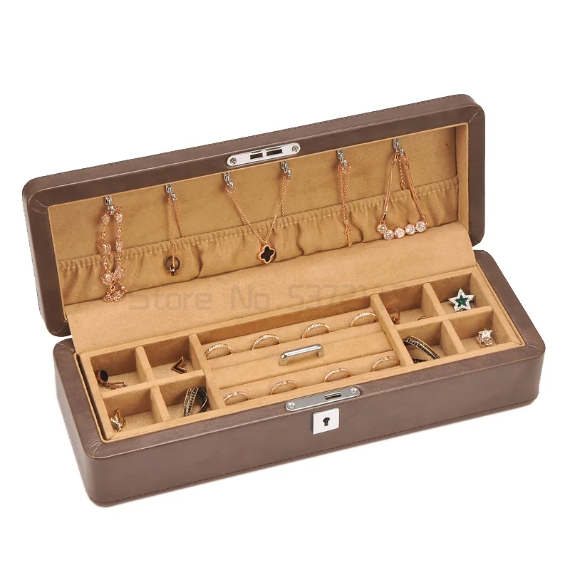 

luxurly Pure solid wooden jewelry box jewelry collection storage case double desktop table organizer with lock for gifts