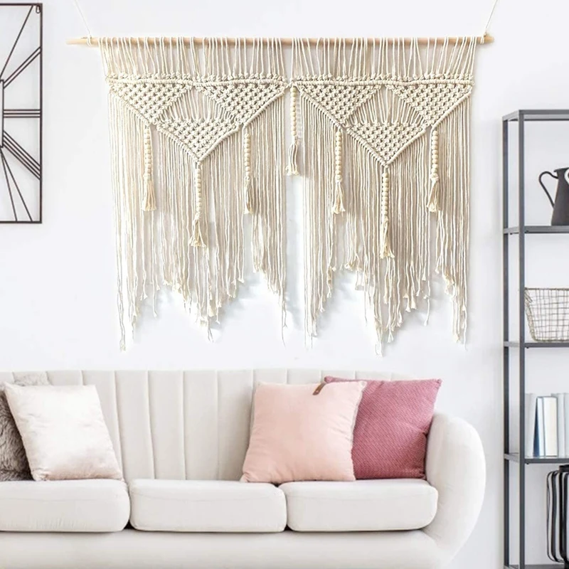 

Lace Wall Hanging Bohemian Chic Woven Tapestry Beige Large Mural Curtains for Family Apartment Dormitory Room Background