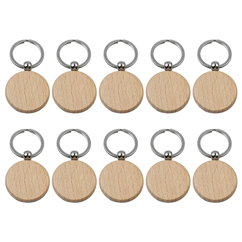 

10Pcs Blank Round Wooden Key Chain Diy Wood Keychains Key Tags Can Engrave Diy Gifts 40X40mm