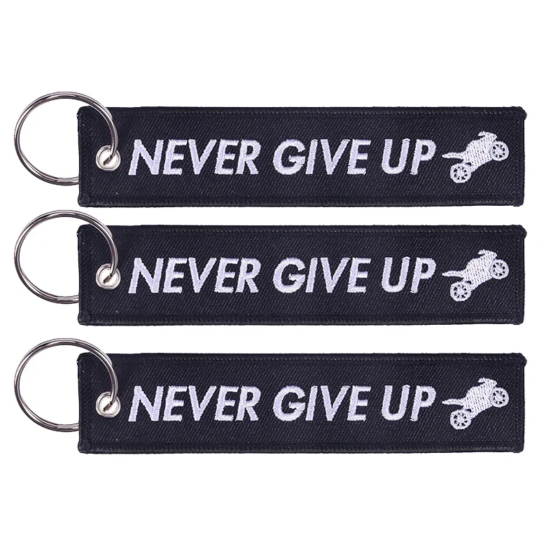 

Never Give Up Ring Chain Embroidery Keychain For Gifts Luggage Tag Motorcycle Key Ring Accessories